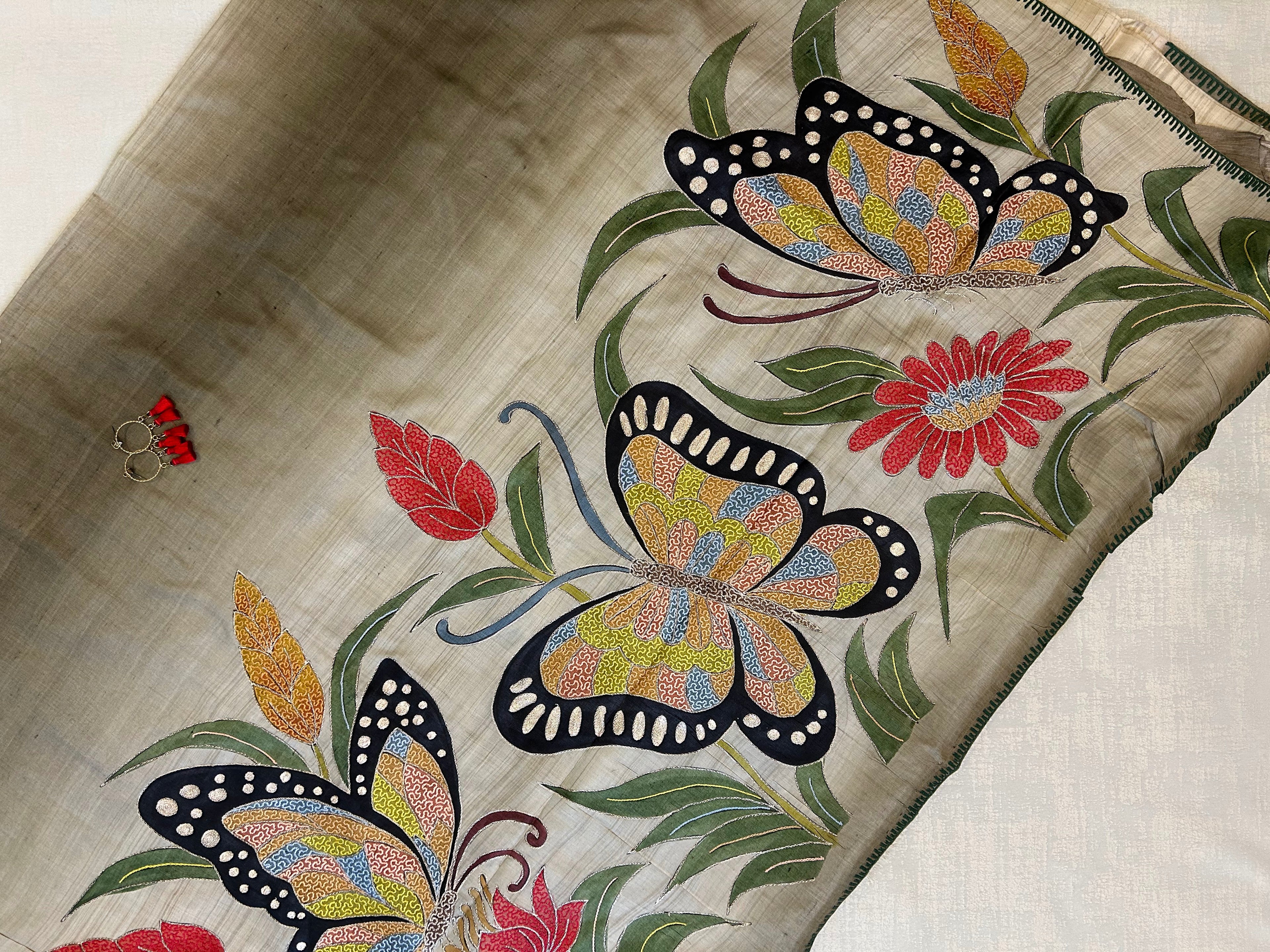 Katha work butterfly saree
