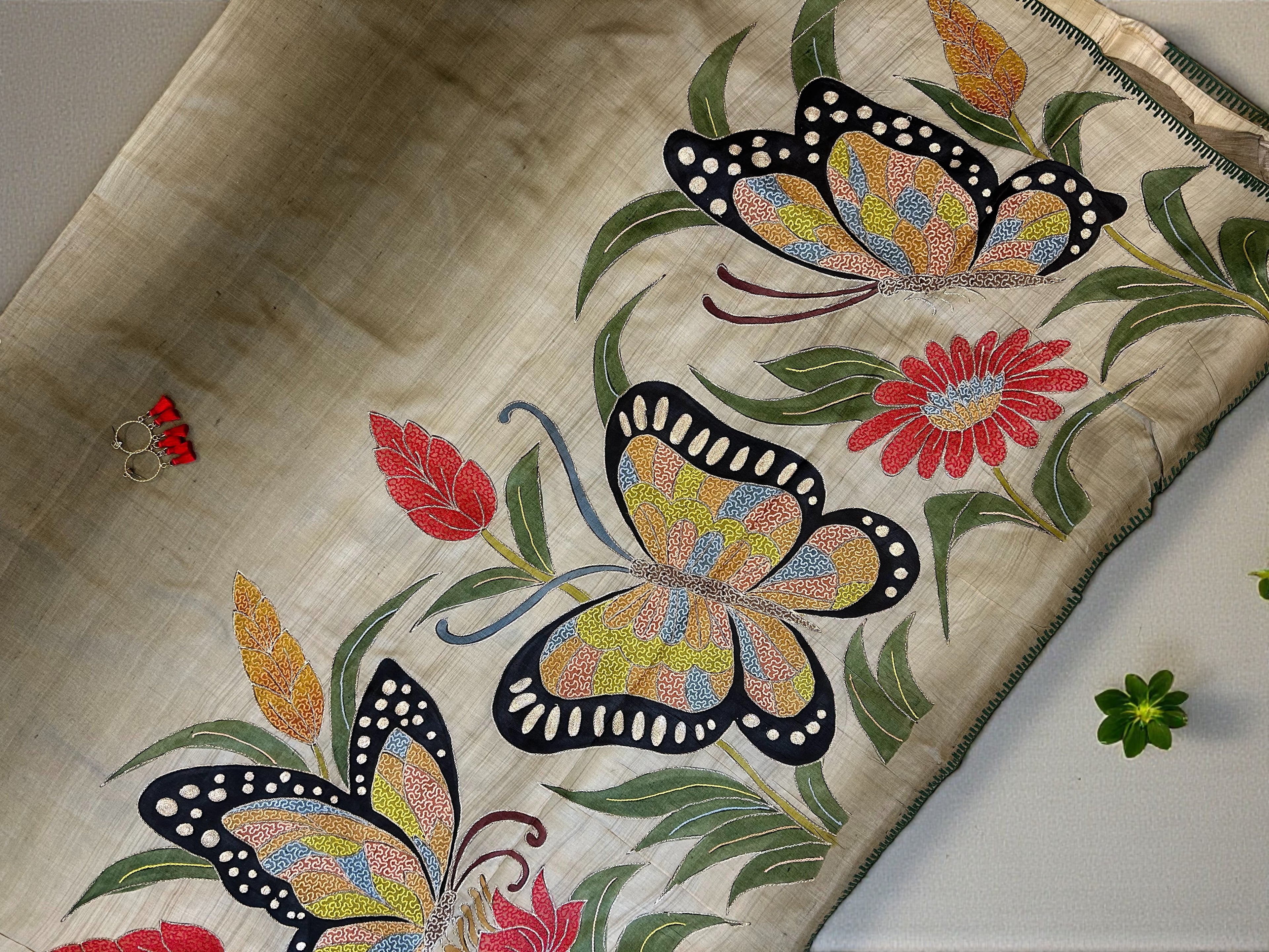 Katha work butterfly saree