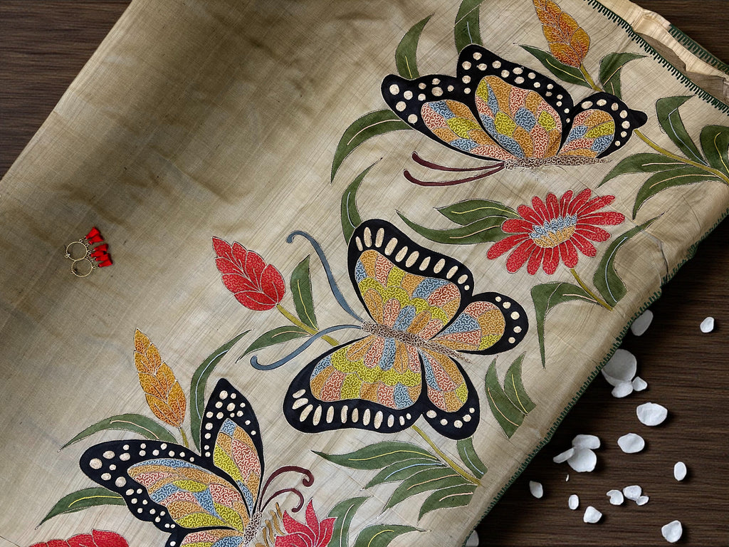 Katha work butterfly saree
