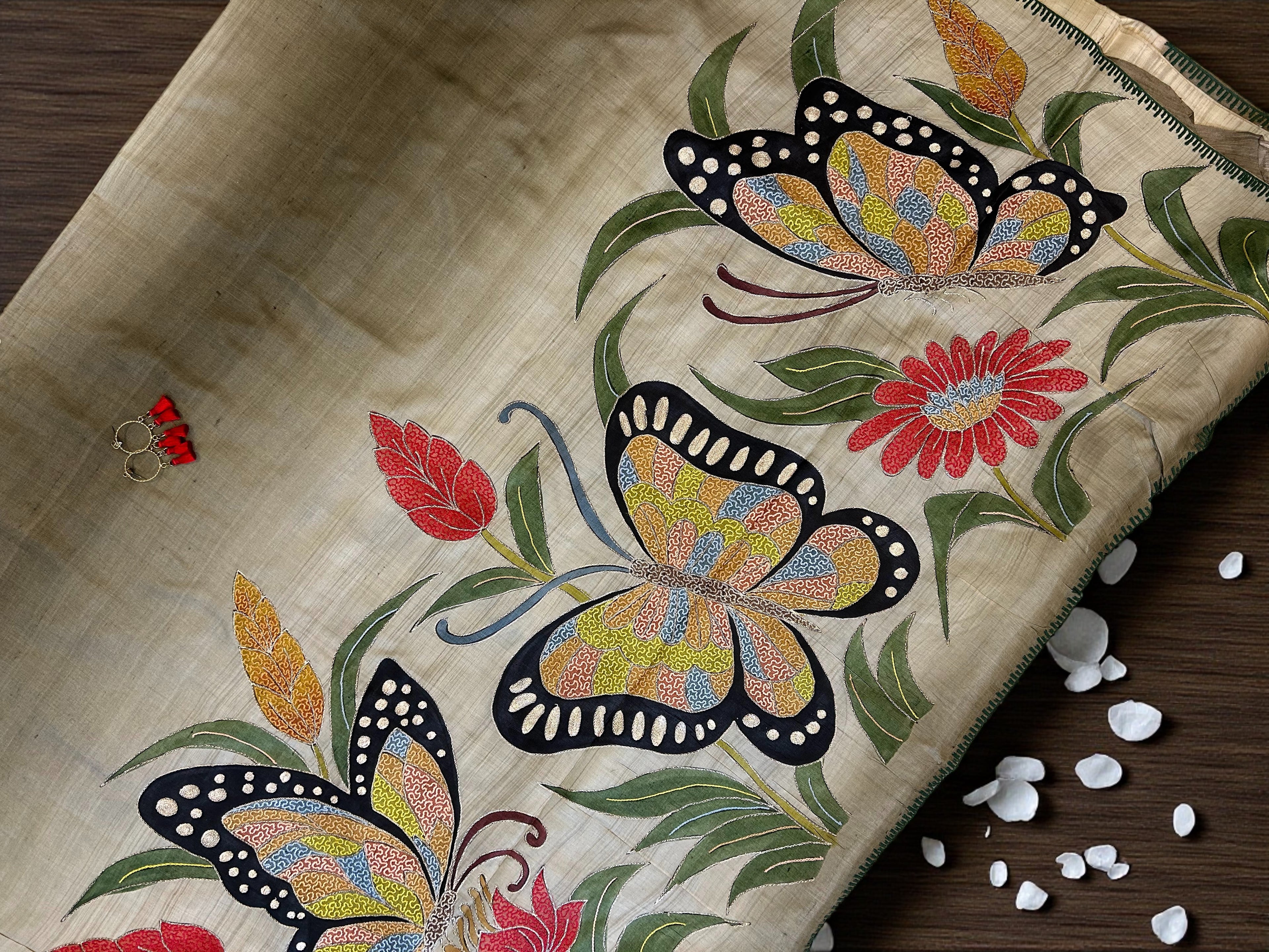 Katha work butterfly saree