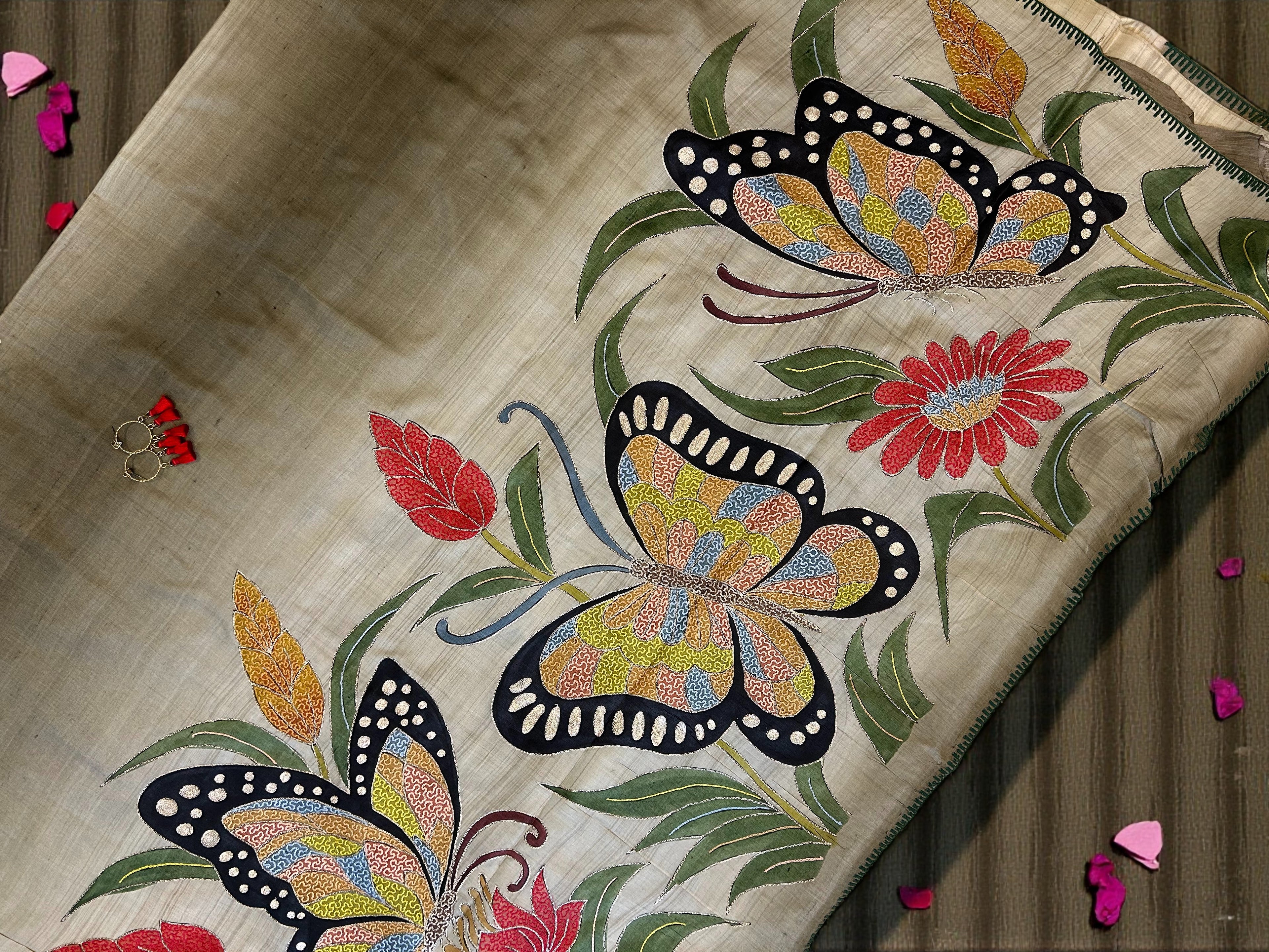 Katha work butterfly saree
