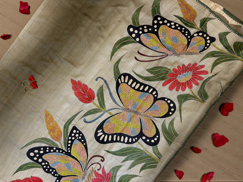 Katha work butterfly saree