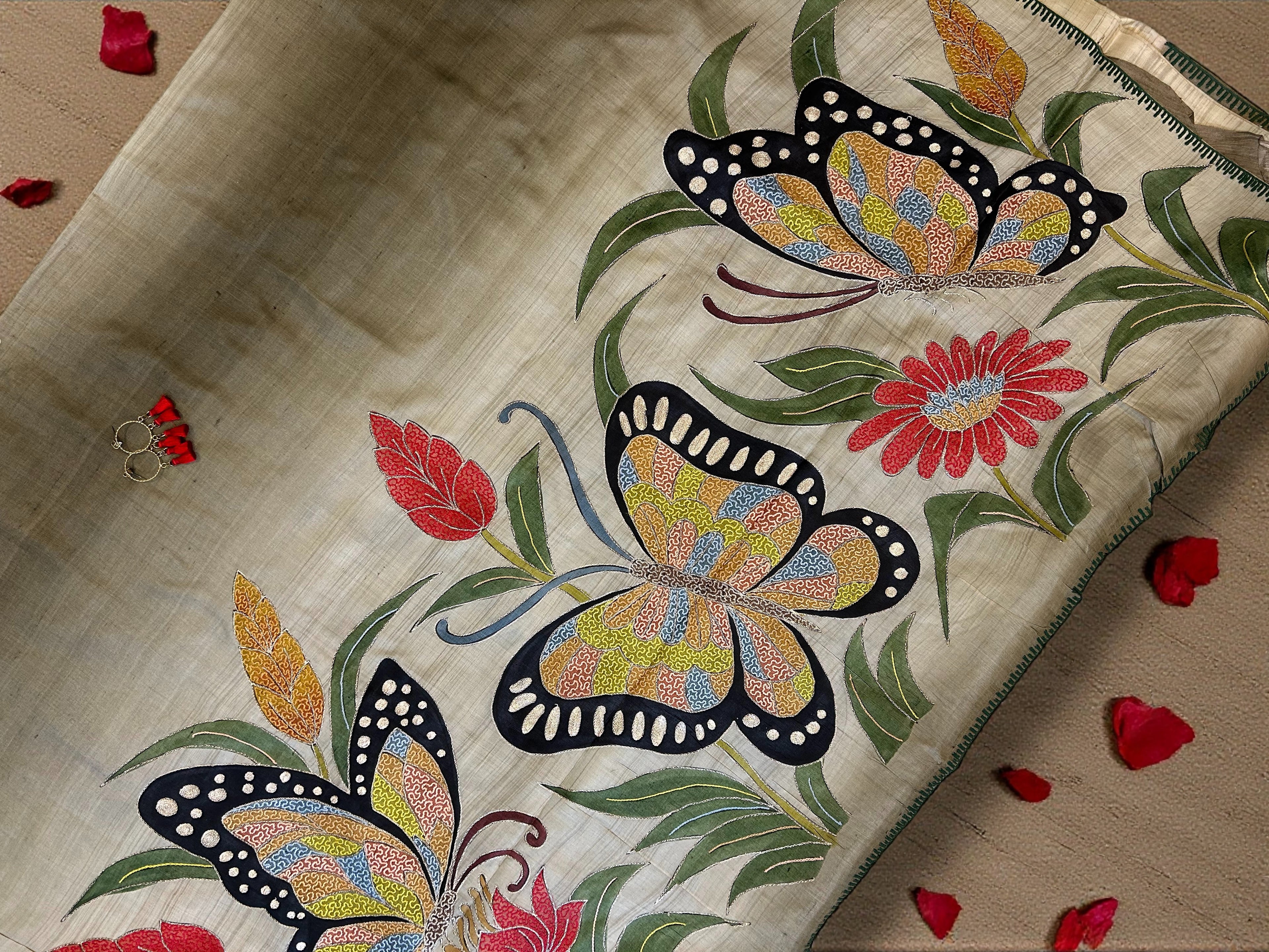 Katha work butterfly saree