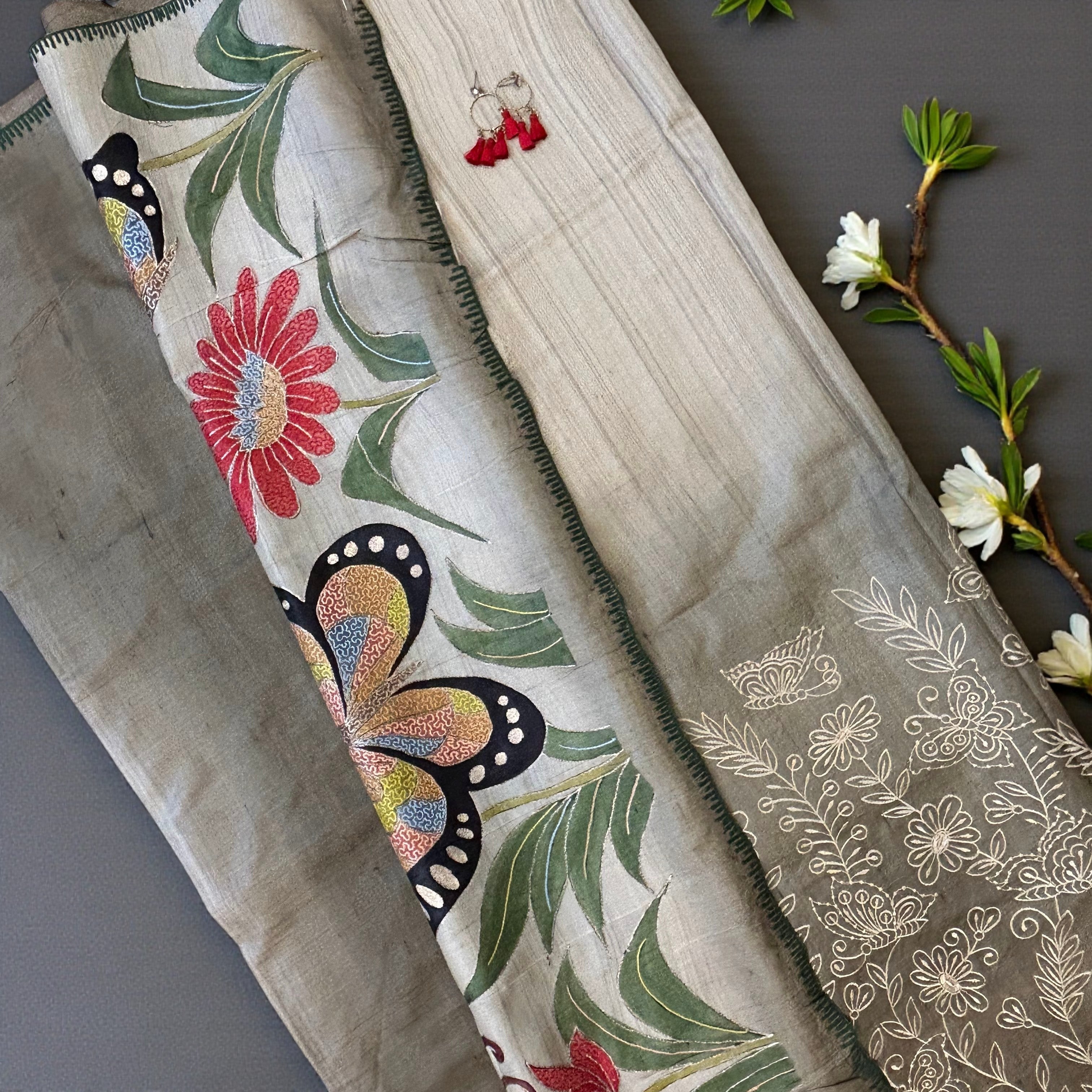 Katha work butterfly saree