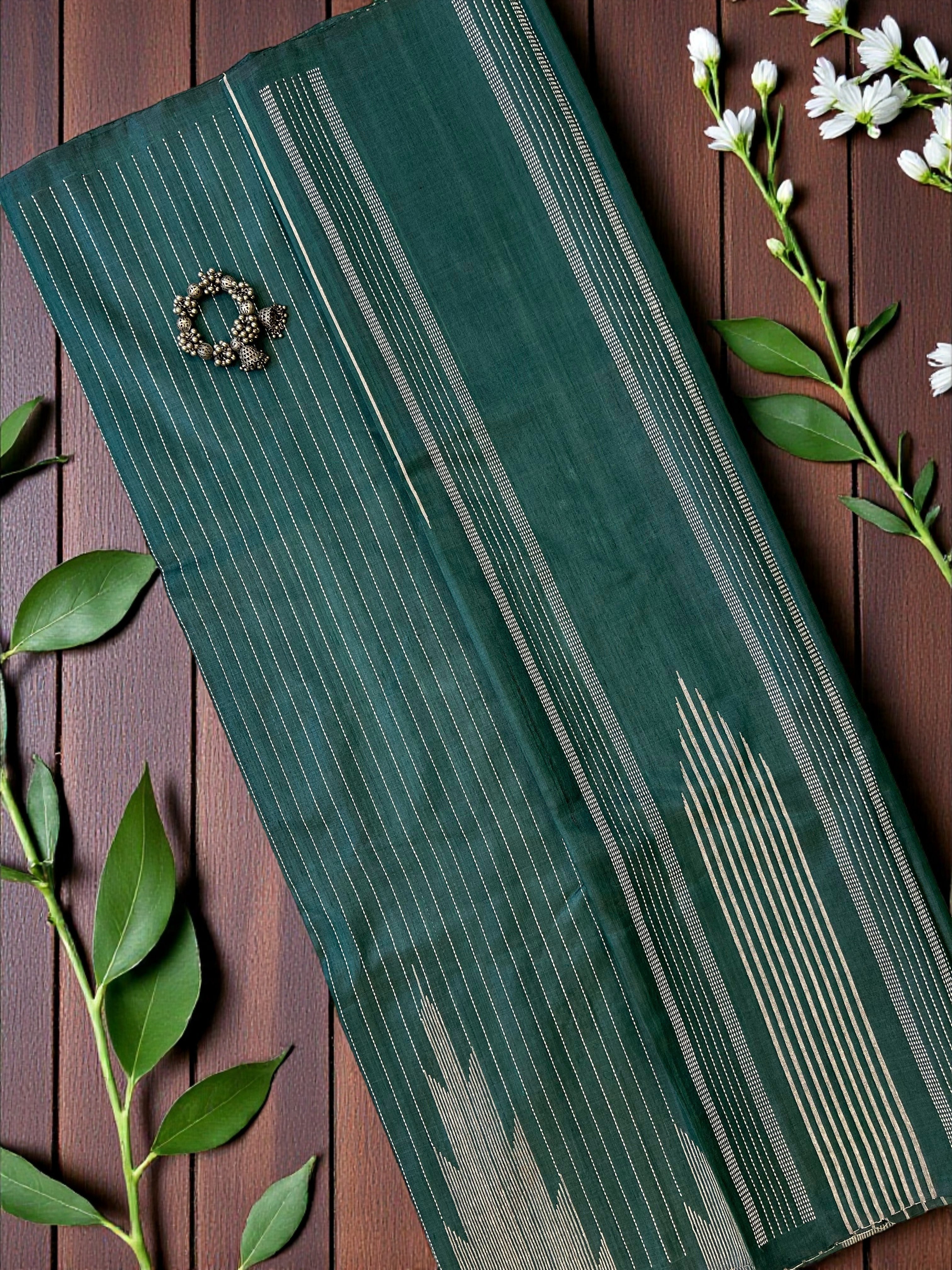 Temple work Green Saree