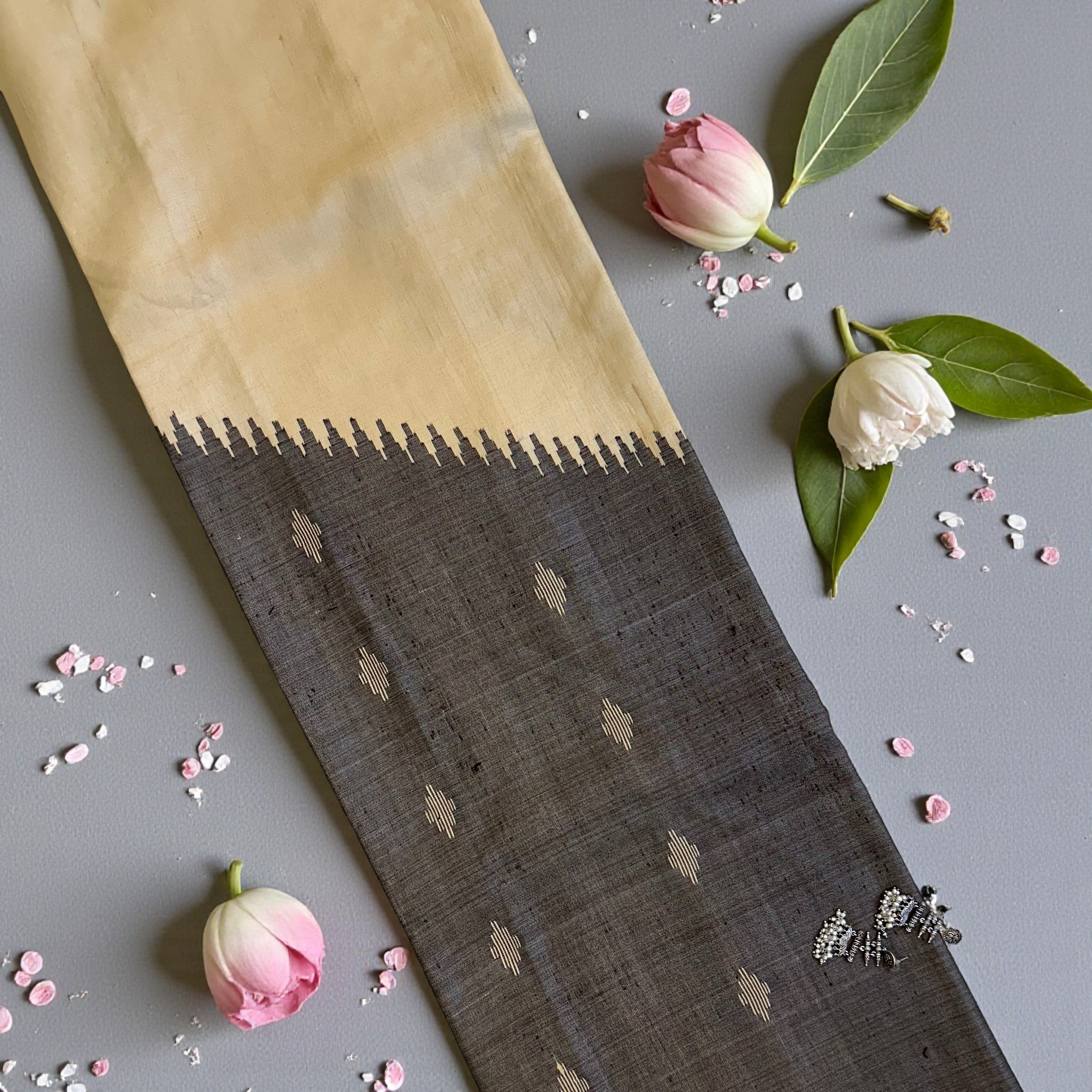 Temple work Black and Grey Saree