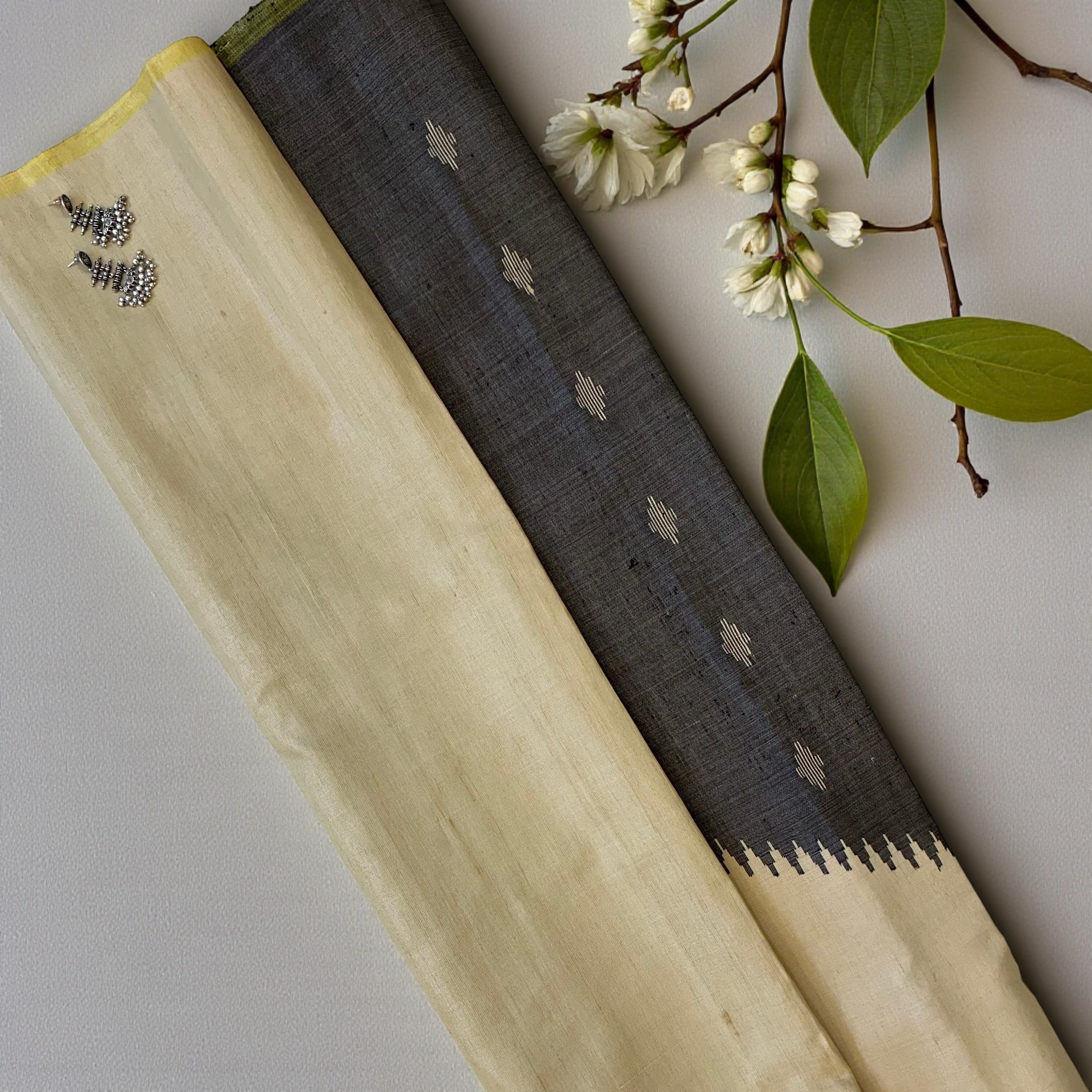 Temple work Black and Grey Saree