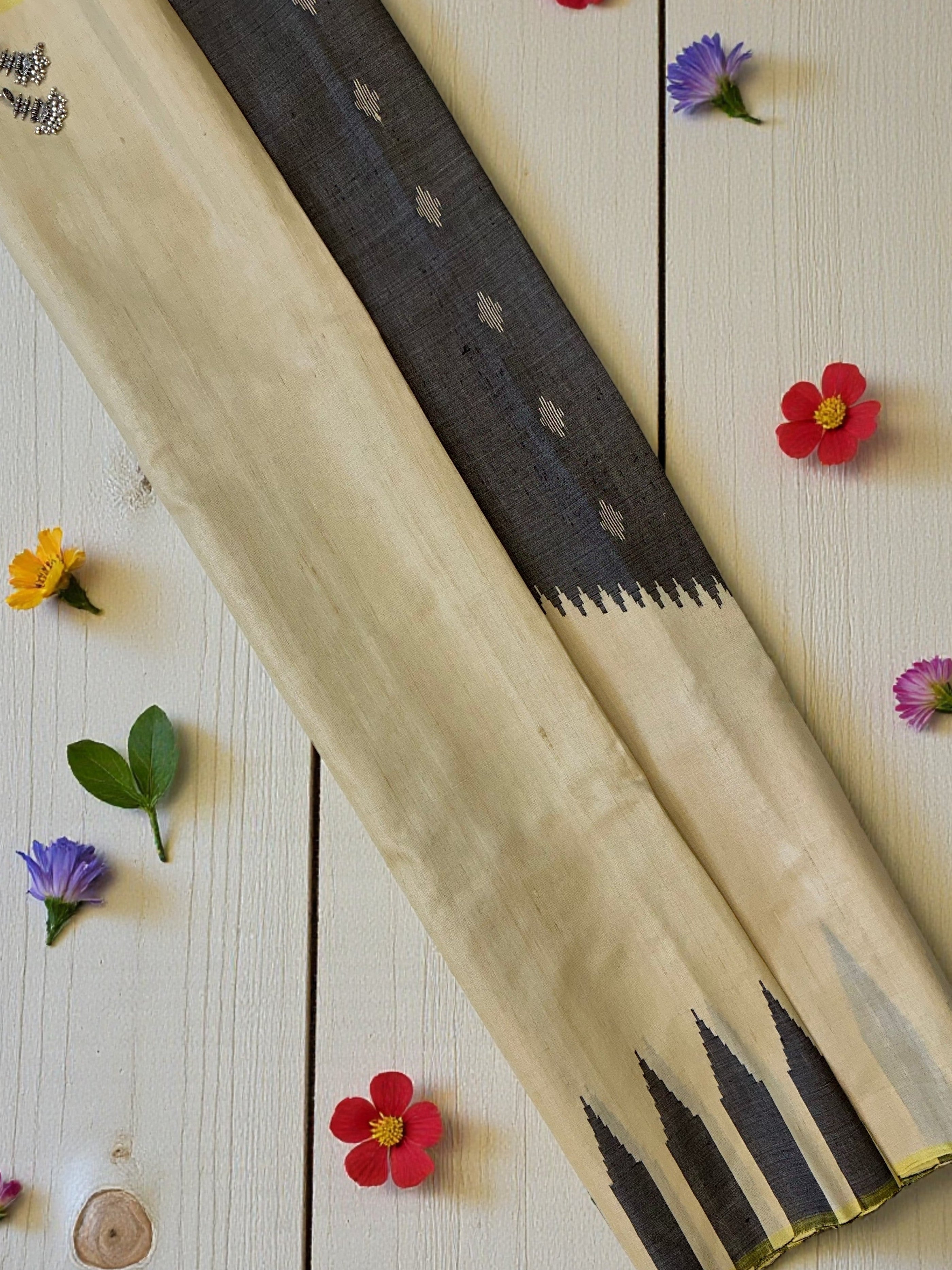 Temple work Black and Grey Saree