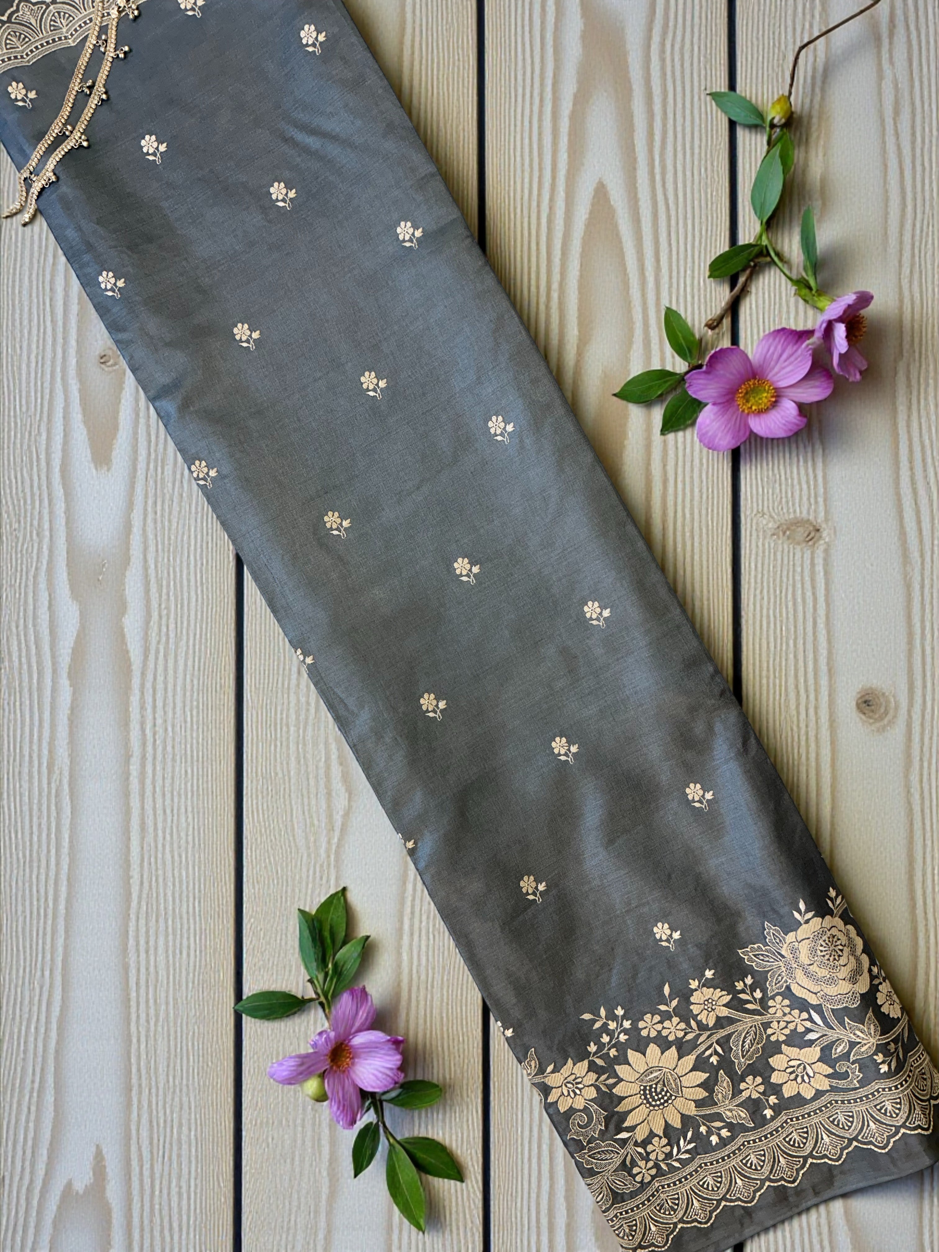 Heavy work Grey Saree