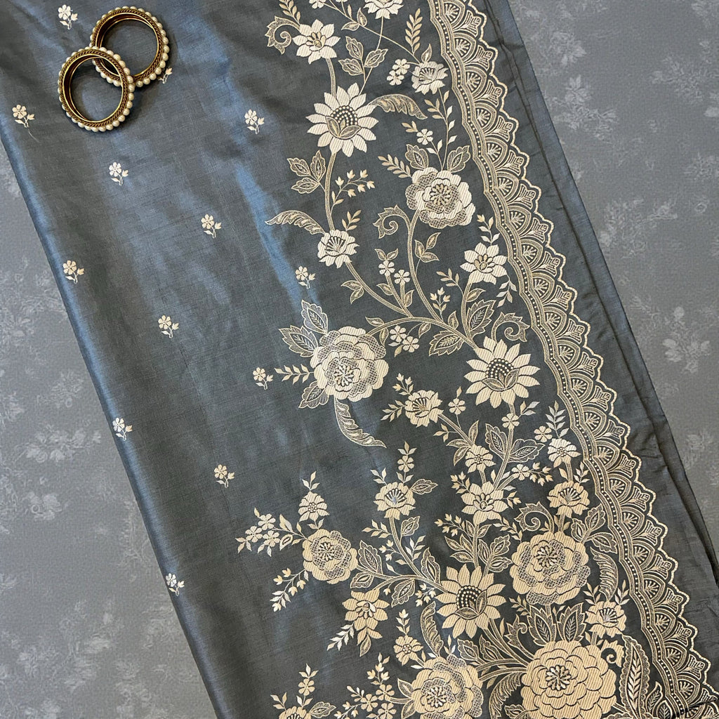 Heavy work Grey Saree