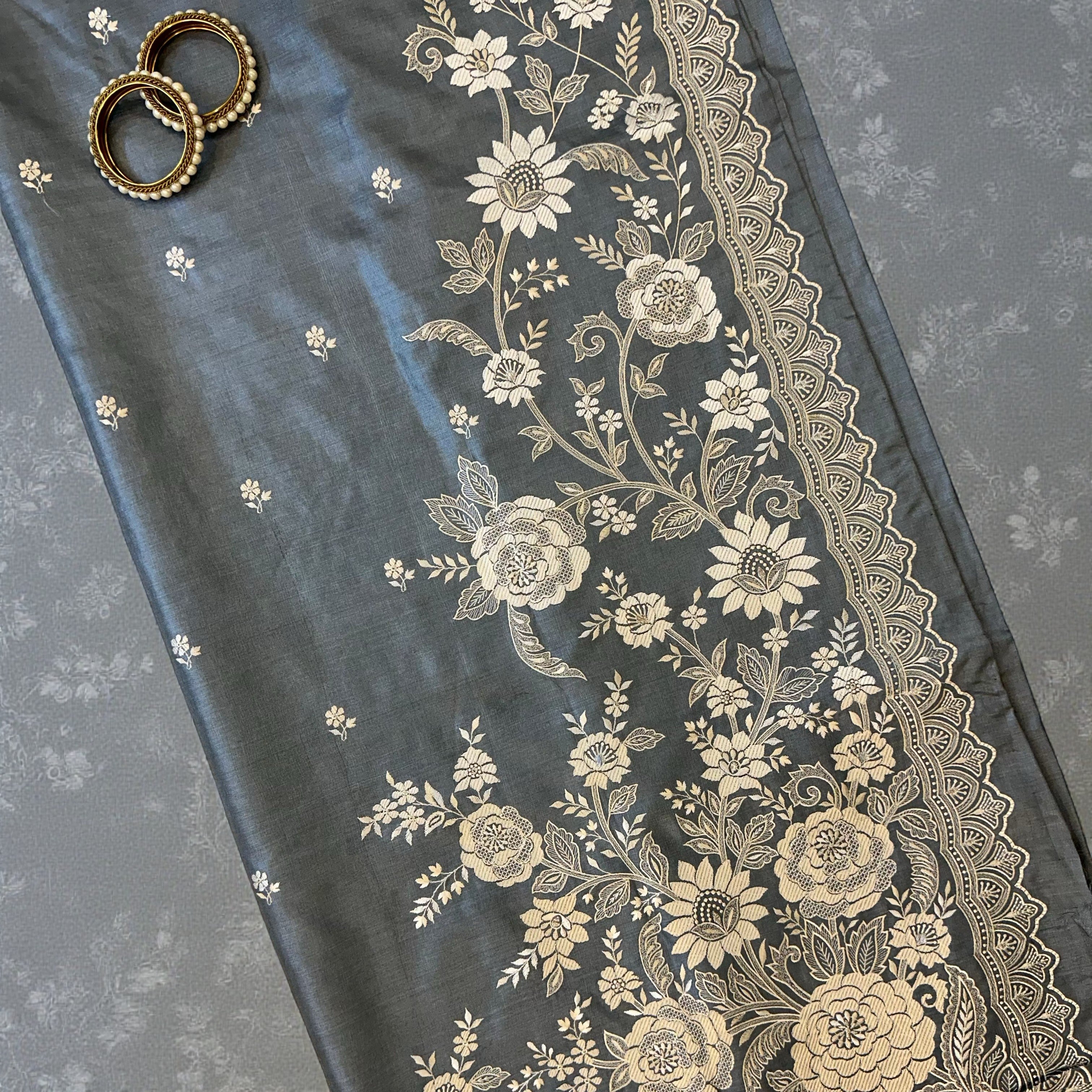 Heavy work Grey Saree