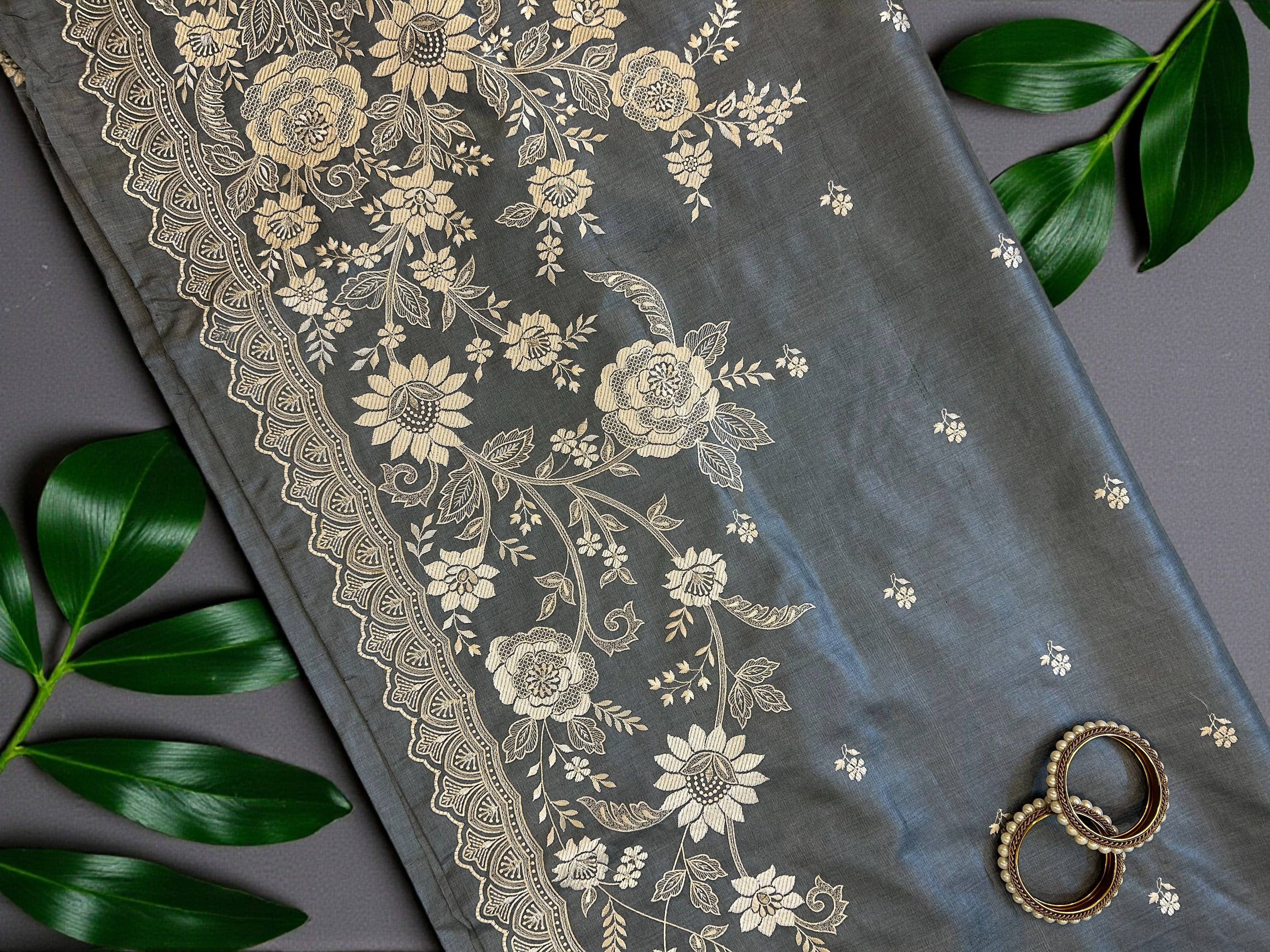 Heavy work Grey Saree