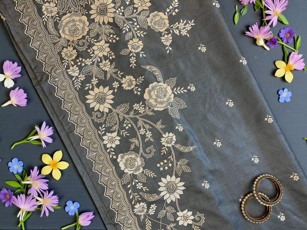 Heavy work Grey Saree