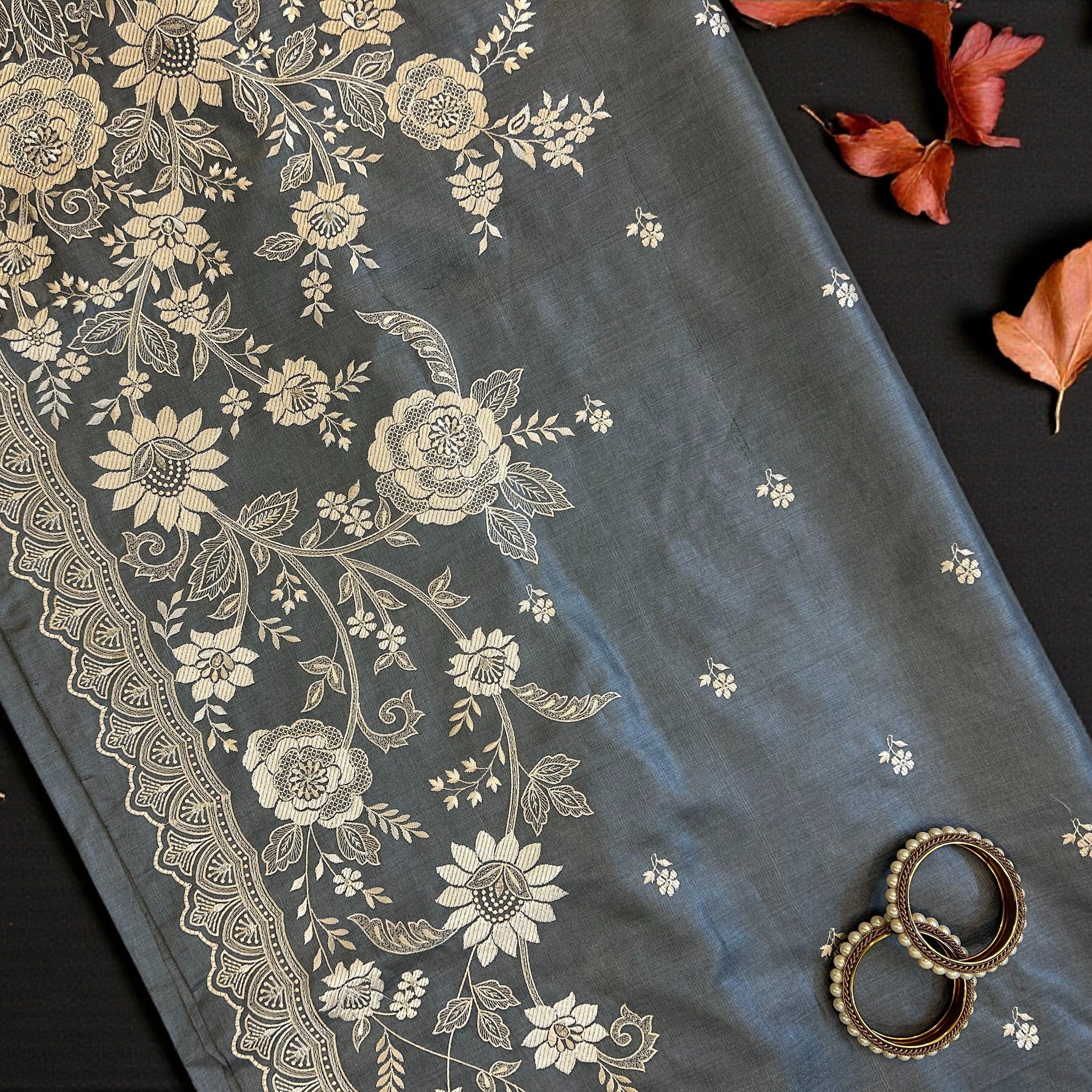 Heavy work Grey Saree