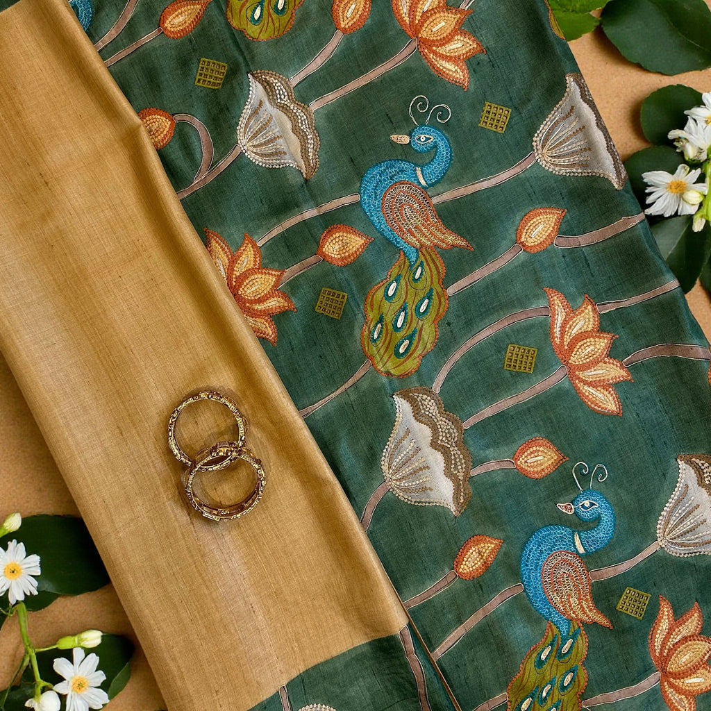 Peacock Katha pitai work Kosa saree